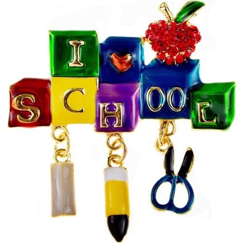 CINDY XIANG I Love School New Semester Brooches Colorful Enamel Scissors Pen Backpack Lapel Pins Brooch Students Kids Jewelry