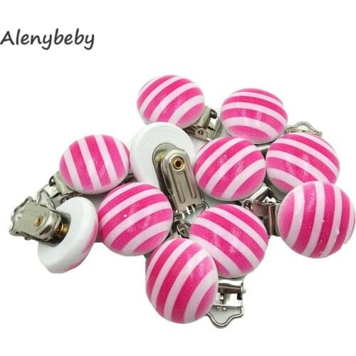 Wooden pacifier Clips Round Printed pattern Wooden Clip Charms For Baby Pacifier Chain Teether Toys Diy Dummy Clip Holder Chain