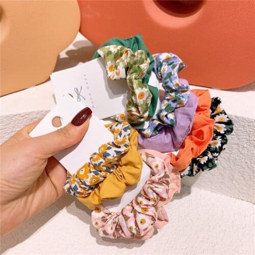 2 Pcs Childrens Fresh Simple Flower Fabric Large Intestine Circle Hair Rope Korean Sweet Girl Fashion Ponytail Hair Accessories