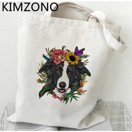 Border Collie shopping bag eco recycle bag shopper grocery cotton bag tote reciclaje reusable bolsas ecologicas custom