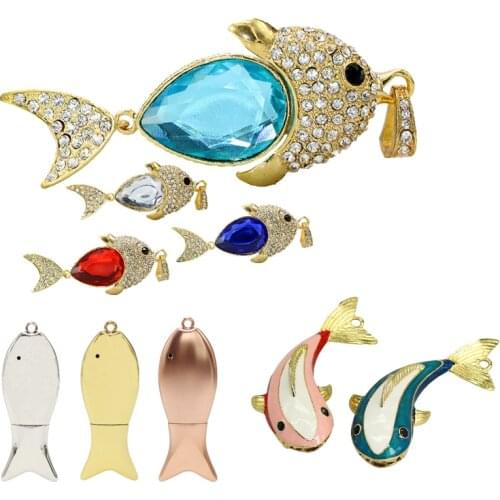 Real Capacity Crystal Diamond Fish USB Flash Drive Pen Drive 16G 32G 64GB USB 2.0 Necklace Jewelry Memory Disk Storage USB Stick