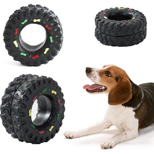 Pet Dog Puppy Tire Shape Bite Resistant Interactive Chew Sound Squeaky Play Toy
