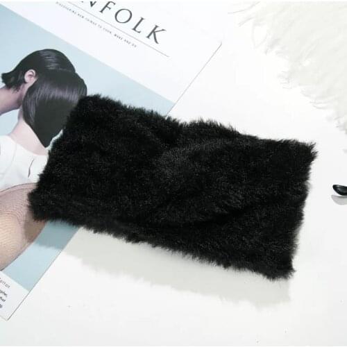 KENSHELLEY Western Style Wide-brimmed Hair Accessories Outdoor Luxury Headbands Artificial Mink Hair Knitted Cross Headband