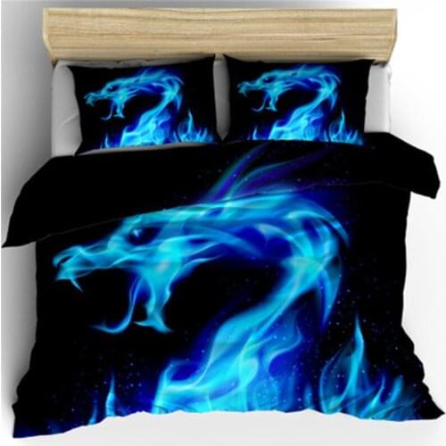 Home Bedding Decoration Bedroom Handsome Blue Red Fire Dragon Printing Pattern Duvet Cover Sets 3 Piece Set
