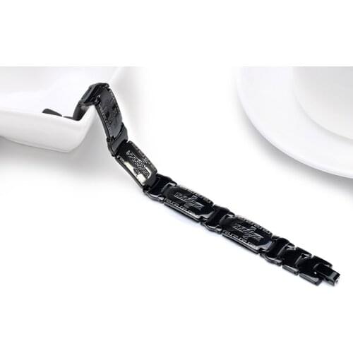 Cross Pattern 316L Stainless Steel Black Bracelet Wholesale Men Jewelry