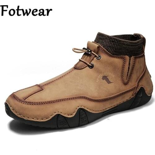 Luxury Men Sneakers Big Size 48 47 Soft Leather Mens Casual Shoes High-top Slip On Men Driving Shoes Handmade Sewing Man Boots