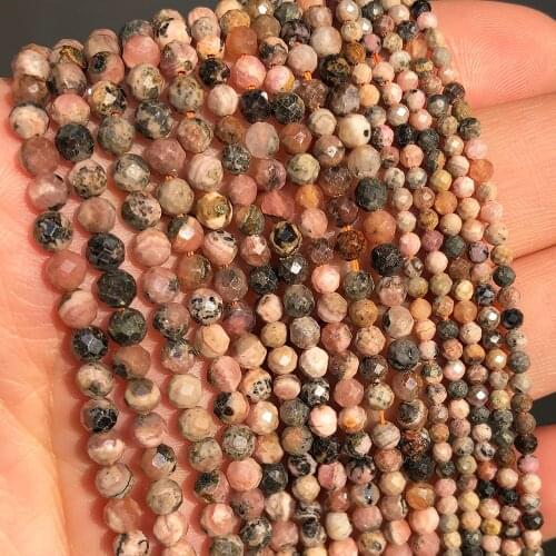 Natural Faceted Rhodochrosite Stone 2 3 4mm 15'' Round Loose Beads for Needlework Jewelry Making Handmade Diy Bracelet Necklace