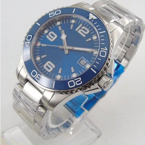 40mm Sterile Blue Dial Sapphire Glass Date Luminous Blue Ceramic Bezel MIYOTA 8215 Automatic Mechanical Mens Watch