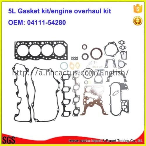 Engine rebuilding kits 5L engine gasket kit set overhaul kit 04111-54280 for Toyota Hilux Hiace 3.0D