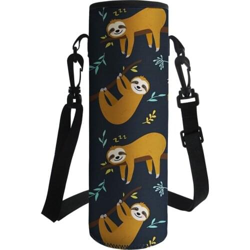 2021 New Cartoon Sloth Pattern Water Bottle Cover Neoprene Insulated Bag Carrier Holders Portable Sport Water Bottle Bag Sleeve