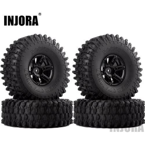 INJORA 4Pcs 1.9" Beadlock Wheel Rim & 1.9 Rubber Tires Set for 1/10 RC Crawler Axial SCX10 90046 RC Car Parts