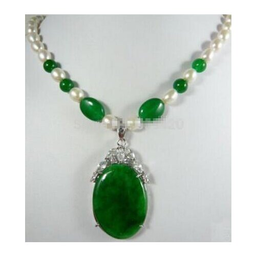 Charming womens jewelry Green jade & freshwater Pearl Necklace