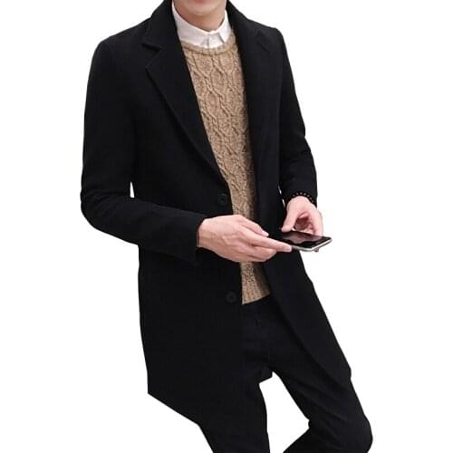 Autumn and Winter High-quality Goods Pure Color Cotton Wool Mens Fashion Pure Color Casual Business Long Dust Coat Windbreaker