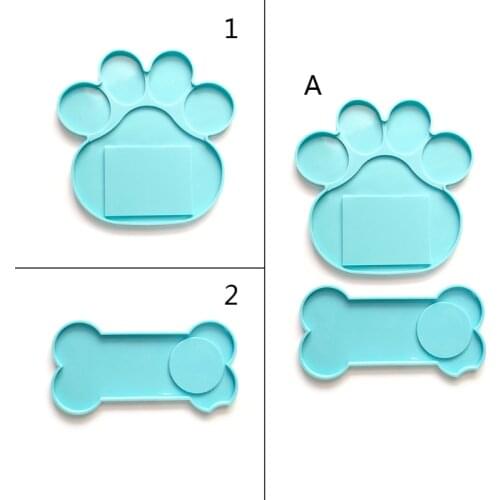 Memorial Pet Tombstone Mold Dog Bone Paw Shape Epoxy Resin Casting Silicone Molds Photo Frame Candle Holder DIY Making R2LE
