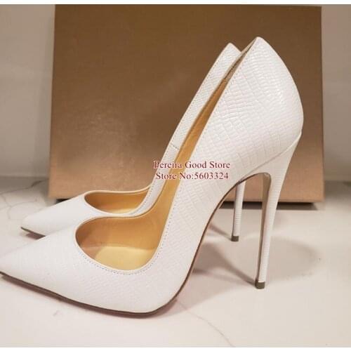 Sexy White Textured Leather Stiletto Pumps Pointed Toe 12CM 10CM 8CM Shallow Dress Shoes Slip on Wedding Dress Shoes Drop Ship