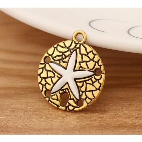 20 Pieces Antique Gold Sand Dollar & Starfish Charms Pendants for DIY Bracelet Necklace Jewellery Making Findings