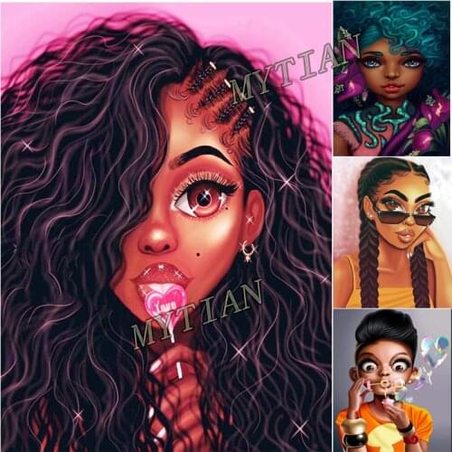 Full square/round drill 5D DIY diamond painting cartoon black Girl Embroidery Pattern cartoon Cross stitch mosaic home decor