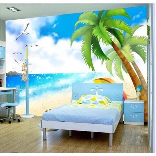 Custom de parede Infantil Papel, beach sea view murals for childrens room sofa TV wall waterproof fabric de parede Papel