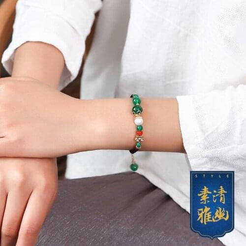 Casual Natural Stones Freshwater Pearls Beads Charms Bracelet Red Green 2Color Optional Bangle Ethnic Emo Jewelry Gifts Women