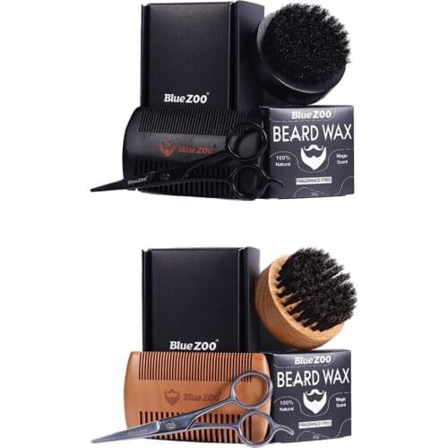 Premium Beard Grooming Kit for Men Moustache Wax Beard Brush Comb Scissor