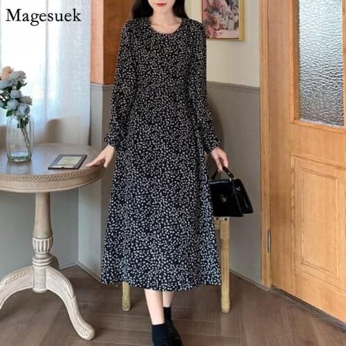 Plus Size Print Floral Women Dress Summer 2021 Long Sleeve Female Dress Vintage Black Casual Dresses Women For Party Prom 13493
