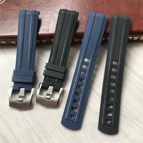 20mm Watch strap Replacement for Omega Seamaster 300 Curved End Fluorous Rubber silicone watchband Stainless steel buckle