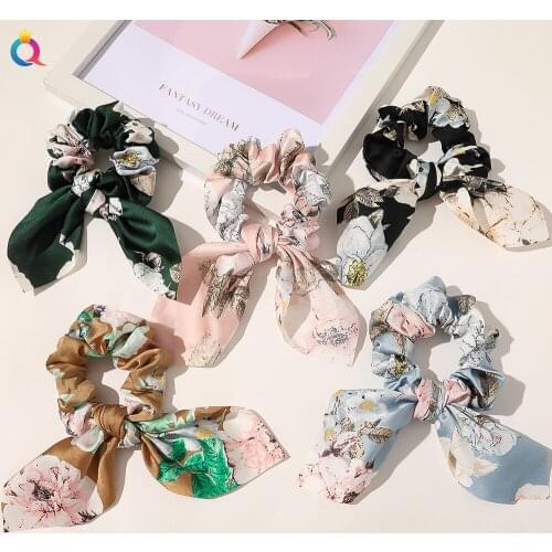 Cute Chiffon Bowknot Elastic Hair Bands for Women Girl Solid Color Scrunchies Headband Hair Ties Ponytail Holder Hair Accessorie