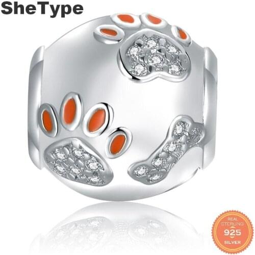 Jazaz Cute Pet Paw Print 2.7g Charm Silver 925 Sterling Silver European Style Charms Jewelry Daily Wear