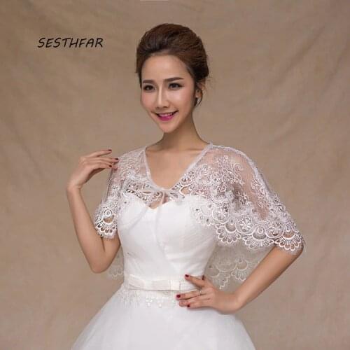 Bridal Jacket Wedding Shawls And Wraps Fashion Long Sleeve Lace Bridal Jackets Shawl Bridal Wraps White Lace PJ089