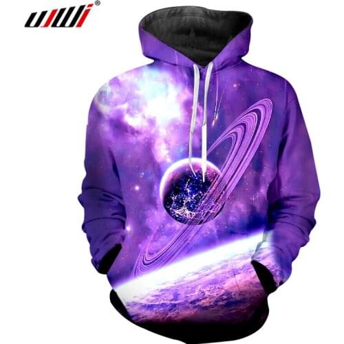 UJWI Hoodies Purple Space Galaxy Sweatshirt 3D Hoodie Men Hip Hop Coat Casual Streetwear Fashion Hat Pullovers Man Brand Clothes