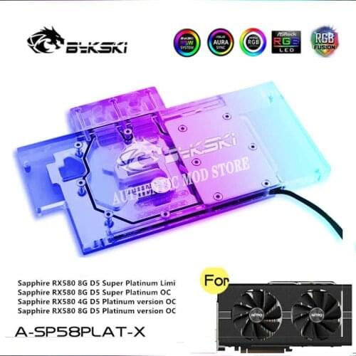 Bykski A-SP58PLAT-X Full Cove GPU Water Block For VGA Sapphire RX580 Nitro+ Graphics Card A-SP58PLAT-X Water Cooling