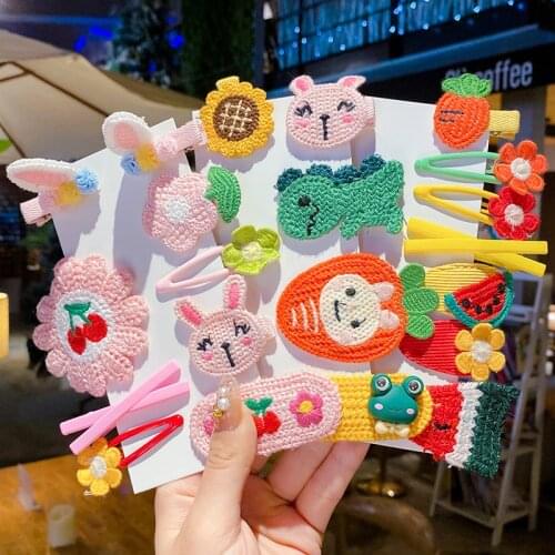 1 Set/Bag/Box Winter Children Cute Colors Knitting Cartoon Ornament Hair Clips Baby Girls Lovely Hairpins Kids Hair Accessories