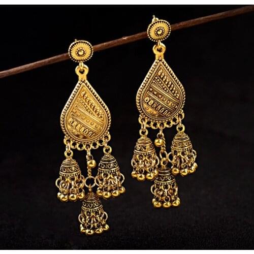 Womens Ethnic Big Gold Lantern Metal Tassel Dangle Earrings Pendientes Indian Jewelry Water Drop Earrings Oorbellen Hangers