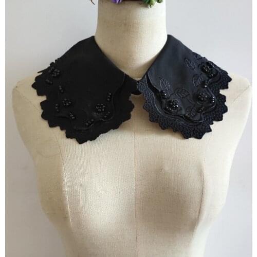 Ladies Detachable Fake Collar Double Rhinestone Embroidered Buttons Sewing Applique Doll Collar Neckline Sunscreen Clothing