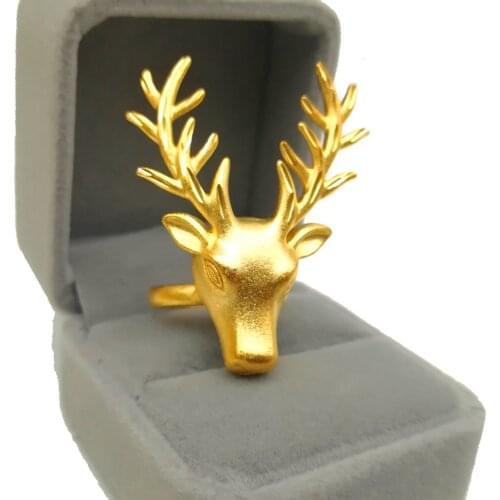 Cute Deer Head Open Ring Yellow Gold Filled Unique Women Cocktail Fashion Jewelry Gift