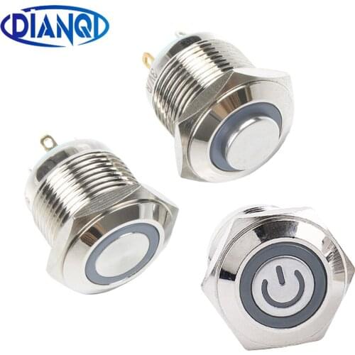 16mm Metal waterproof Push Button Switch 12V 24V illumination ring Momentary 1NO Car press button 4 pin terminal high/flat head