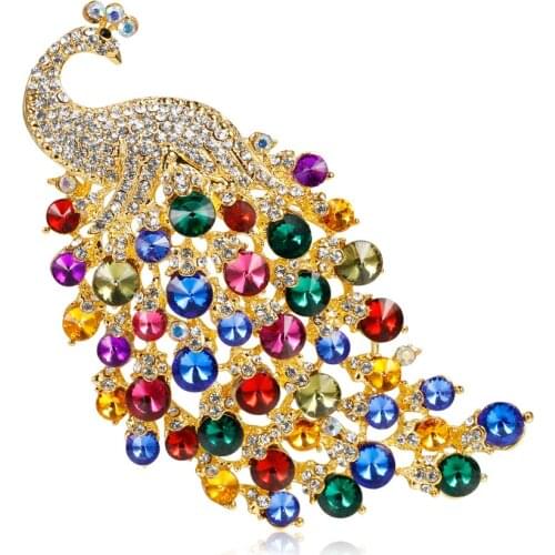 Big Size Little Heavy Colorful Full Rhinestone Gold-color Peacock Brooches for Women Crystal Brooch Pins Jewelry Accessories