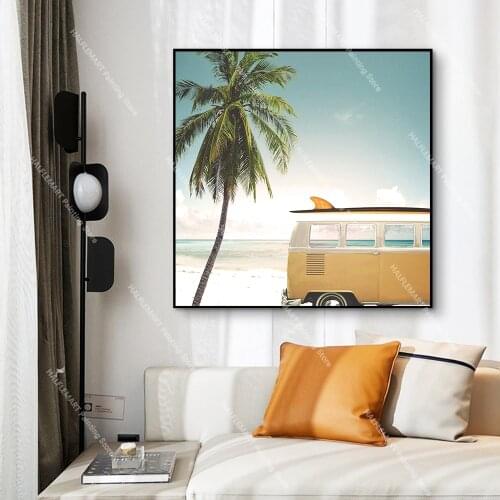 Tropical Landscape Wall art Canvas Painting Beach Palm Tree Posters and Prints Seascape Canvas Art Picture for Livingroom Decor