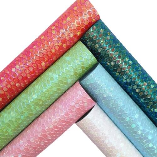Honeycomb Embossed Synthetic Leather Faux Fabric Sheets Felt Backing Vinyl Fabric For Earrings bags Bows DIY 21X29CM GM2159A