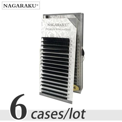 NAGARAKU 6 cases bulk 7~15mm MIX Faux mink eyelash extension natural 16rows lash trays individual eyelashes makeup cilios