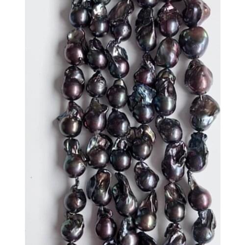 Natural freshwater black irregular flameball pearl strand 16-17mm large big size fireball baroque pearls jewelry