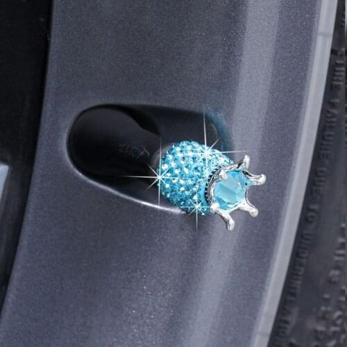 4 pcs New Arrive Pink Clear Diamond Crown Car Tire Valve Crystal Bicycle Tyre Wheel Air Anti Dust Cover T3EF