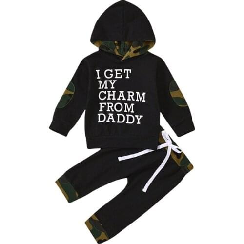 Autumn Baby Boy Letters Print Long Sleeve Hoodie Sweatshirt Blouse Tops+Pants Trouser Casual Costume Set