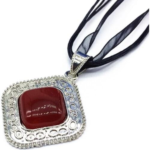 Woman Necklace Pendant 30X30mm Metal Charm Natural Stone Red Agates Zinc Alloy Lead-free nickel free Gift Pendant Rope