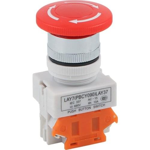 1pc 22mm Emergency Stop Latching Push Button Switch 10A Mushroom Cap 1 Normally Closed 1 Normally Open Push Button
