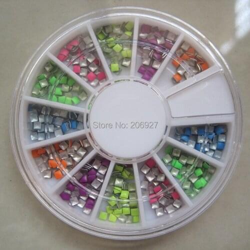 1PC OD-53 3D 2x2MM Neon Color Square Metal Decoration in wheel Shiny Nail Decoration Lovely Outlooking