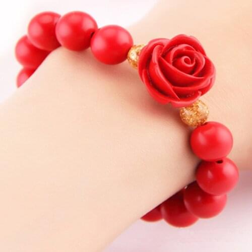 10mm Natural Red cinnabar Bracelets Rose Flower Buddha Bracelets Bangles Gift for women Boutique Cinnabar Stone Bracelet Jewelry
