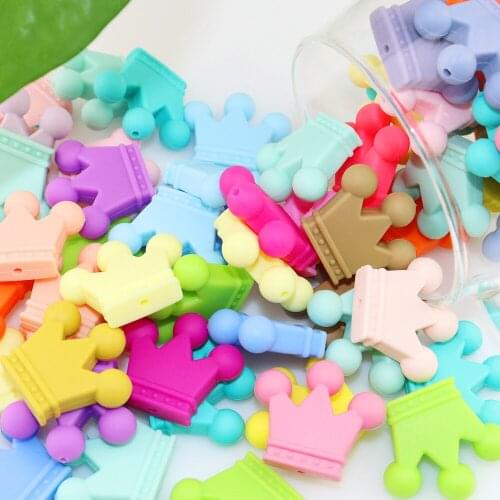 10pcs Crown Colorful Beads BPA Free Food Grade Silicone Beads For Baby Teether Teething Chain For Mommy Handmaking DIY Jewelry