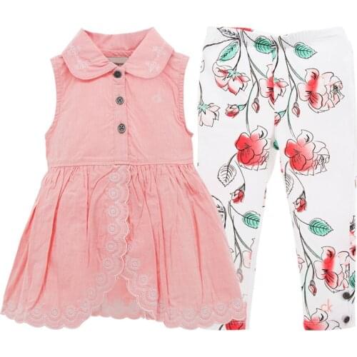 2019 Summer Baby Girls Clothes Dress + Pants Flower Printed Sleeveless Cotton Baby Girls Clothing Newborn Outwear
