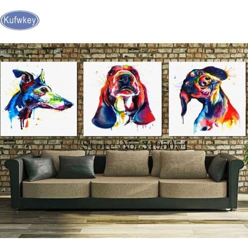 3pcs/set diamond embroidery color dog,5d diamond painting animals full diamond mosaic pictures of rhinestones cross-stitch kits